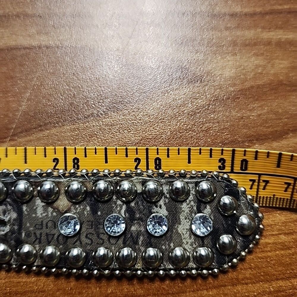 VTG Y2K Leather Buckle Belt NOCONA Animal Print 24 S Western RHINESTONE Studded - Picture 8 of 12